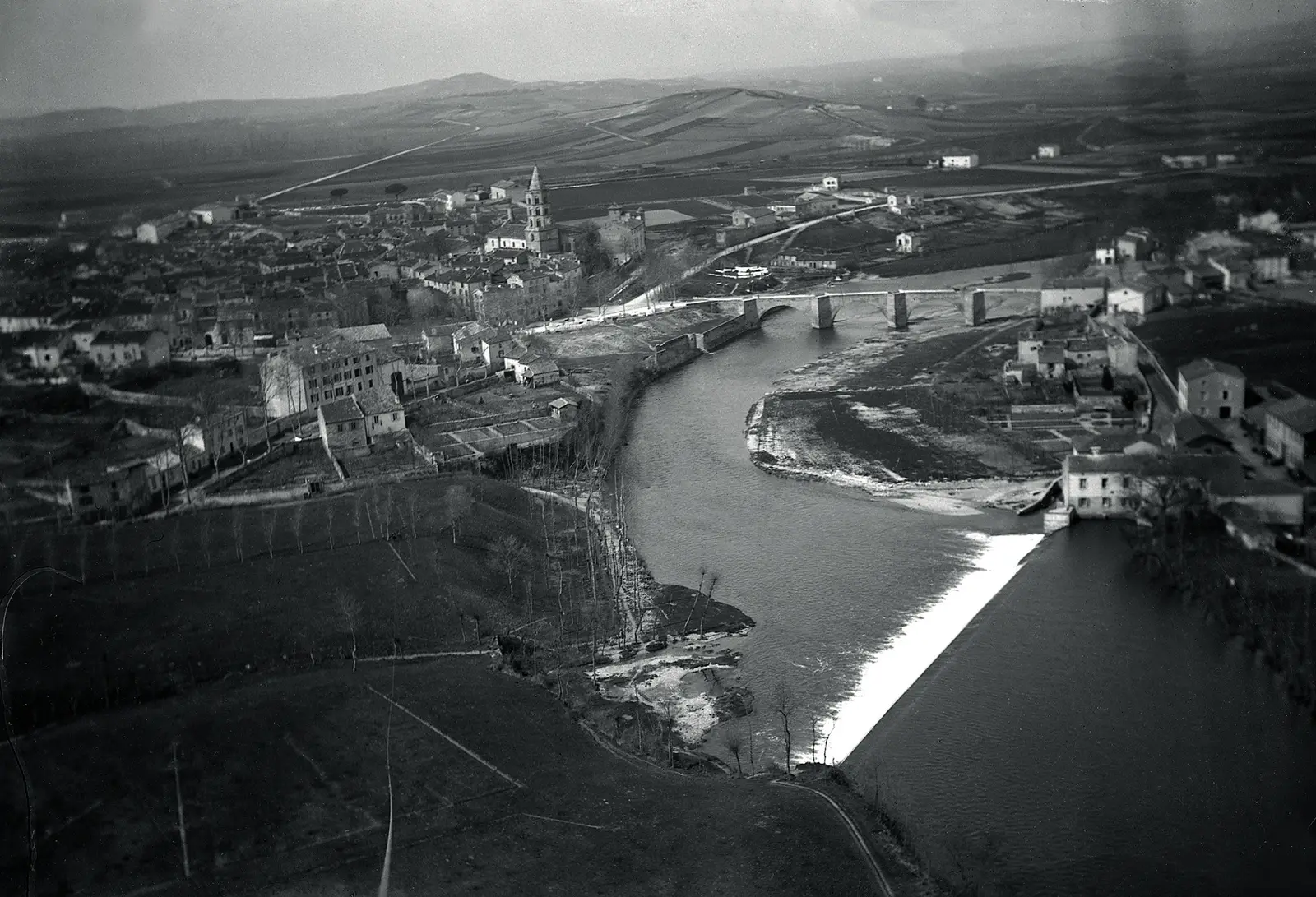 Aerial photograph of the village of Labruguière, France, taken from a kite by Arthur Batut.