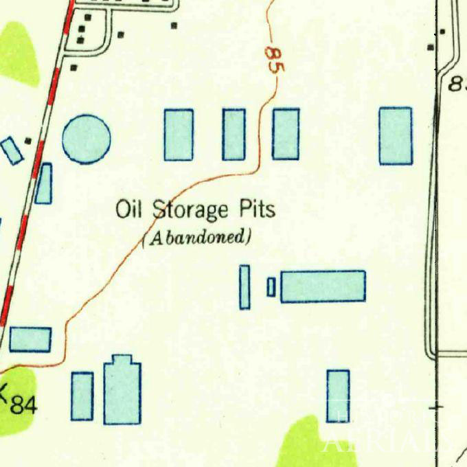1956 map labeling abandoned oil storage pits in Humble, Texas.
